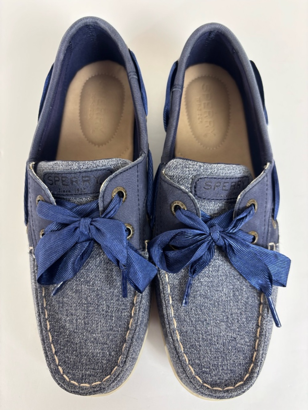 Sperry Koifish Sparkle Chambray Boat Shoes Slip-On Denim Fabric Blue Size 5.5